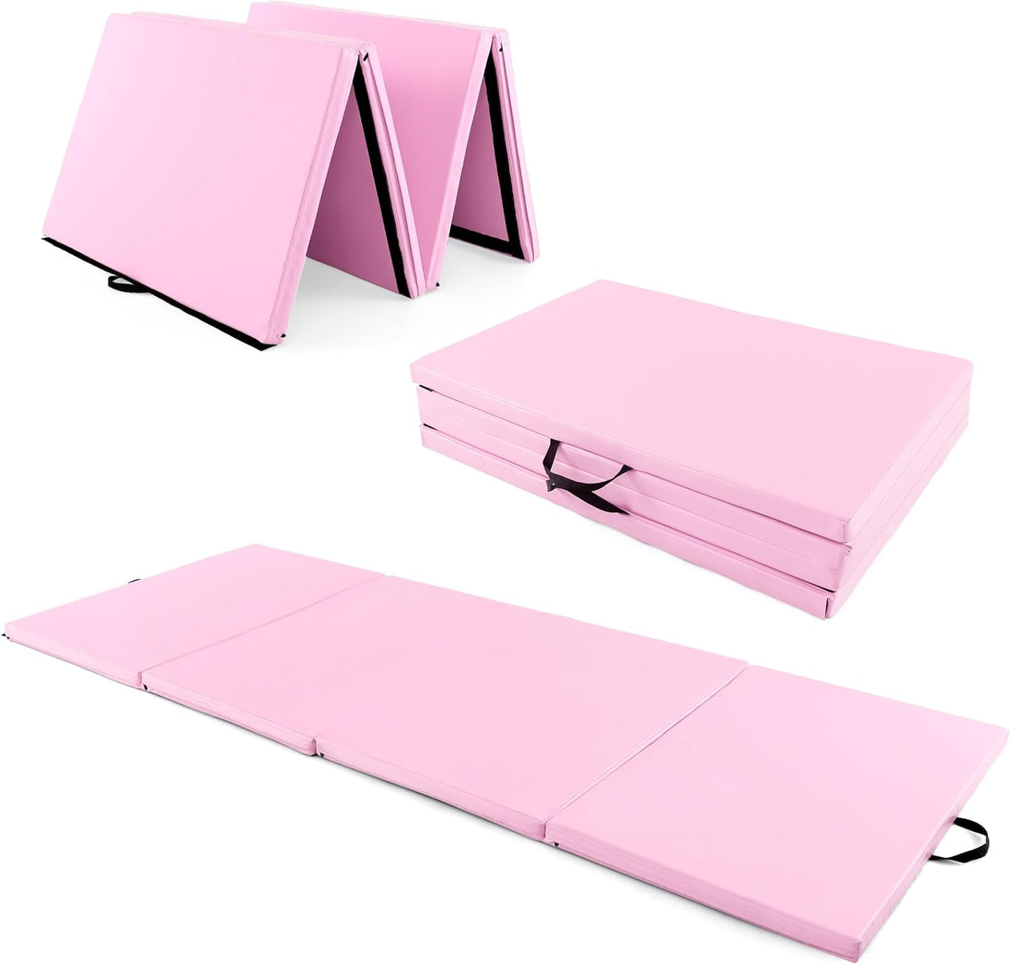 4'X10'X 2" Gymnastics Mat, 4-Panel Folding Aerobics Exercise Mat W/Hook & Loop Fastener, Carrying Handle, Portable Tumbling Mat for Stretching Yoga Cheerleading Martial Arts