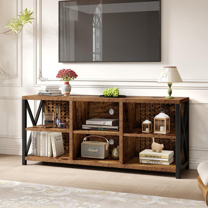 Rustic Entertainment Center for 65 Inch TV, Industrial Wood TV Stand with Media Cabinet Storage, Farmhouse Metal Television Stands Console Table for Home Living Bedroom, Light Grey Oak, 55 Inch