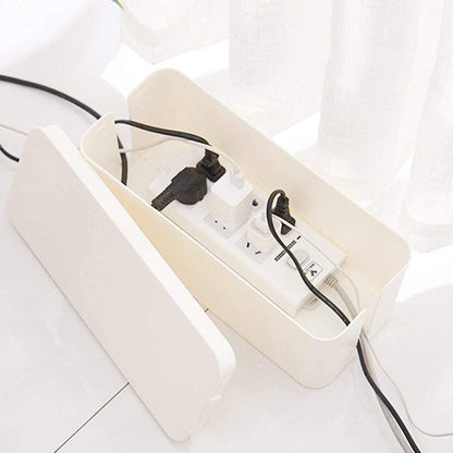 Cable Management Box Organizer, Pack of 2 Wire Concealer to Cover Hide Surge Protector & Power Strip on Desk Floor, with 5 Cord Fastening Tapes for Office, Home, Kitchen (Ice White)