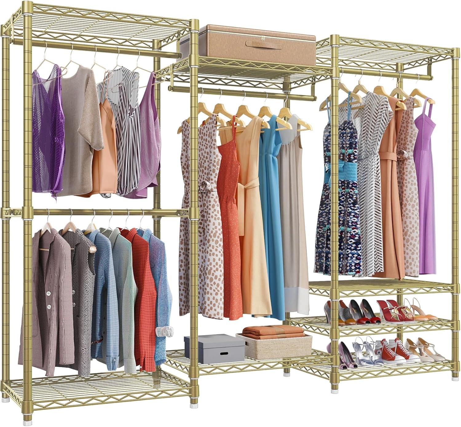 V5 Portable Closet Wardrobe Heavy Duty Clothes Rack, Freestanding Clothing Racks with 4 Hang Rods & 8 Shelves, Adjustable Custom Closet Racks, 68.9" L X 15.7" W X 76.4" H, Max Load 800LBS, White