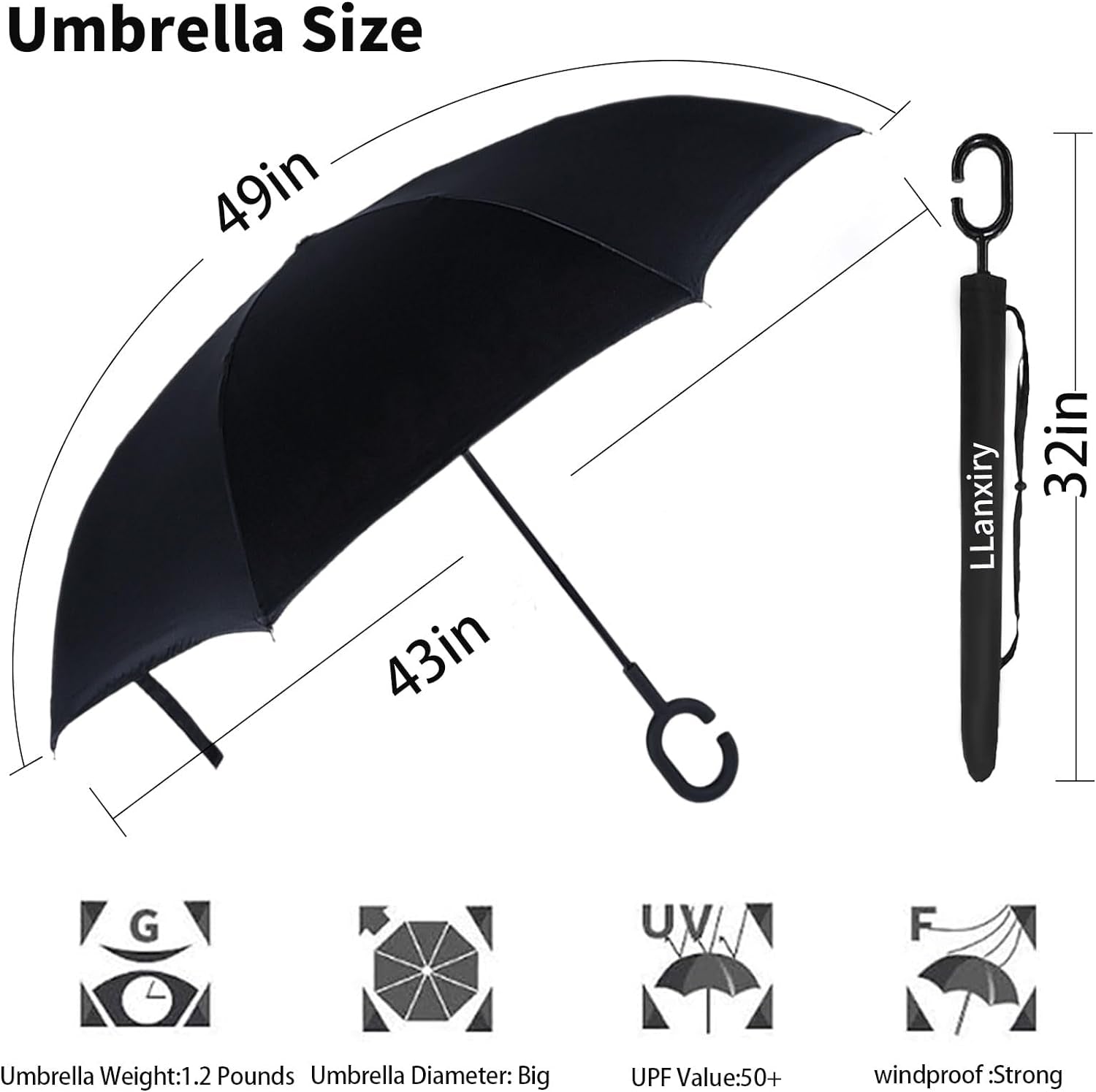 Windproof Inverted Umbrella, Large Reverse Umbrellas for Rain with C-Shaped Handle Big Upside down inside Out Umbrella for Women & Men