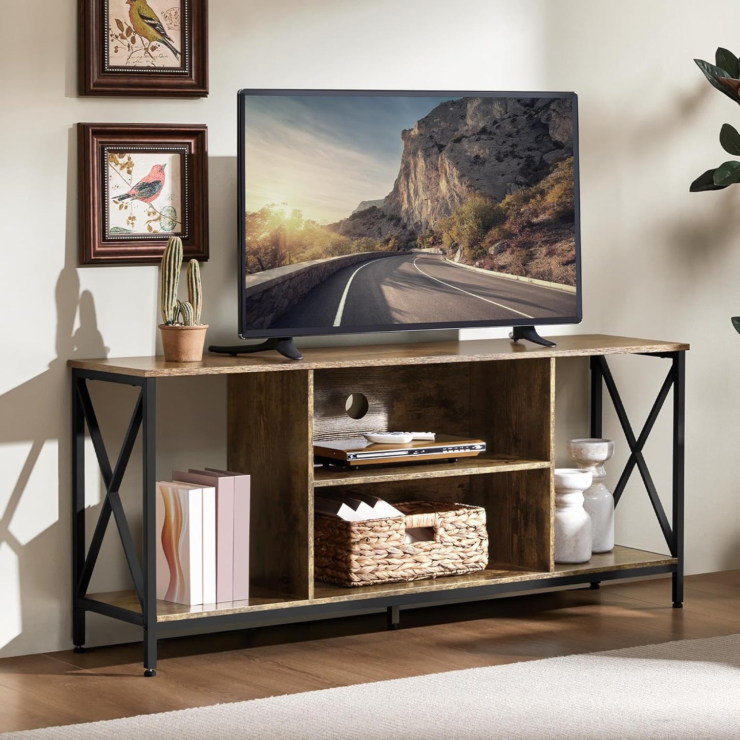 TV Stand for Tvs up to 65 Inches, Console Table with Shelves, Farmhouse Media Entertainment Center for Living Room, Rustic Brown