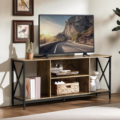 TV Stand for Tvs up to 65 Inches, Console Table with Shelves, Farmhouse Media Entertainment Center for Living Room, Rustic Brown